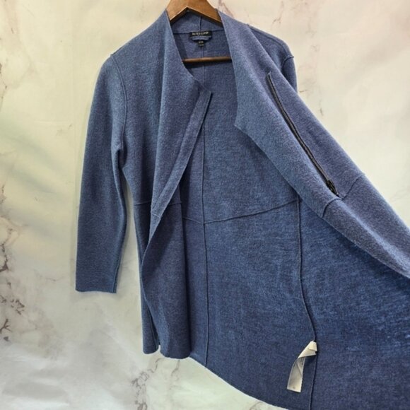 Eileen Fisher Jacket Womens Medium Petite Blue Wool Boiled Felted Zip Coat Mock - Picture 11 of 14